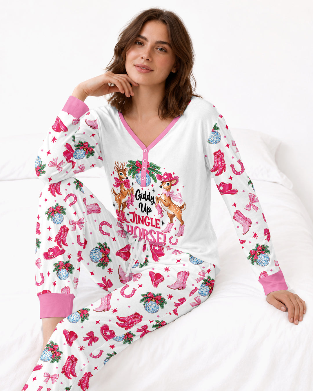 Western Christmas Giddy-up Jingle Horse Bamboo Women Pajama Set