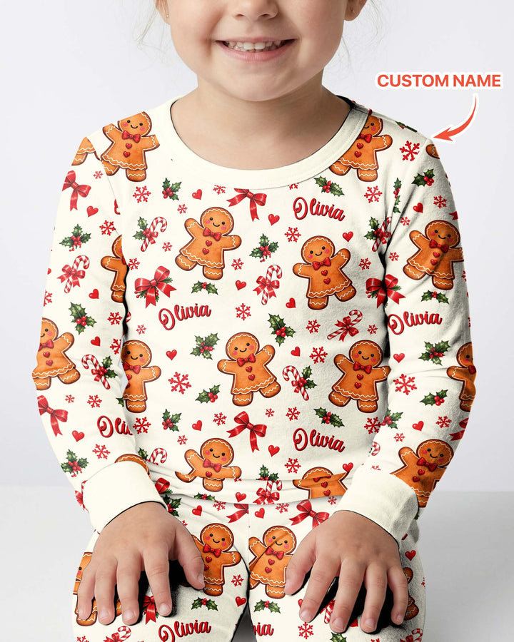 Custom Name Gingerbread Bamboo Two Piece Long Sleeve Pajama Set