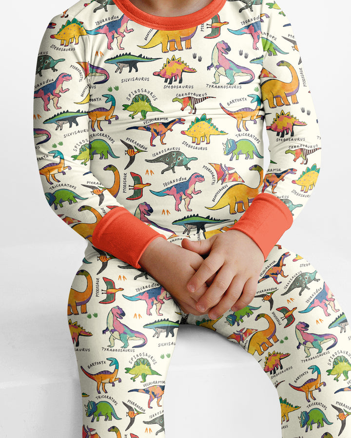 Little Dino World Bamboo Two Piece Long Sleeve Pajama Set
