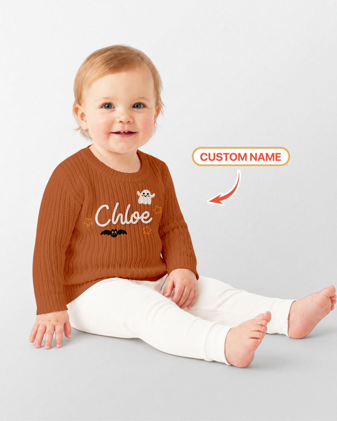 Happy Halloween Embroidered Baby Name Bamboo Knit Sweater Bubble