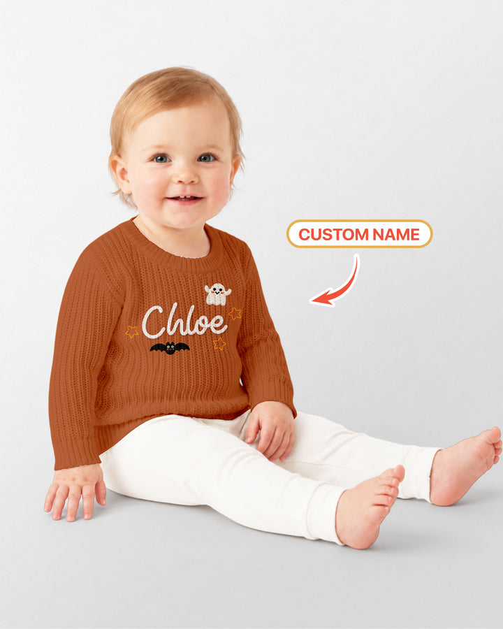 Happy Halloween Embroidered Baby Name Bamboo Knit Sweater Bubble