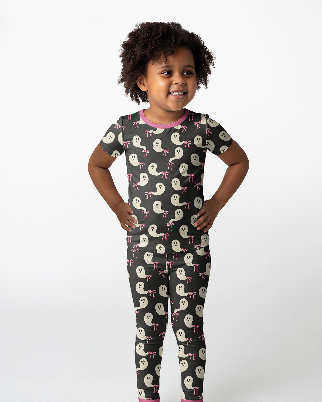 Little Ghosts Bamboo Two Piece Short Sleeve Pajama Set For Haloween