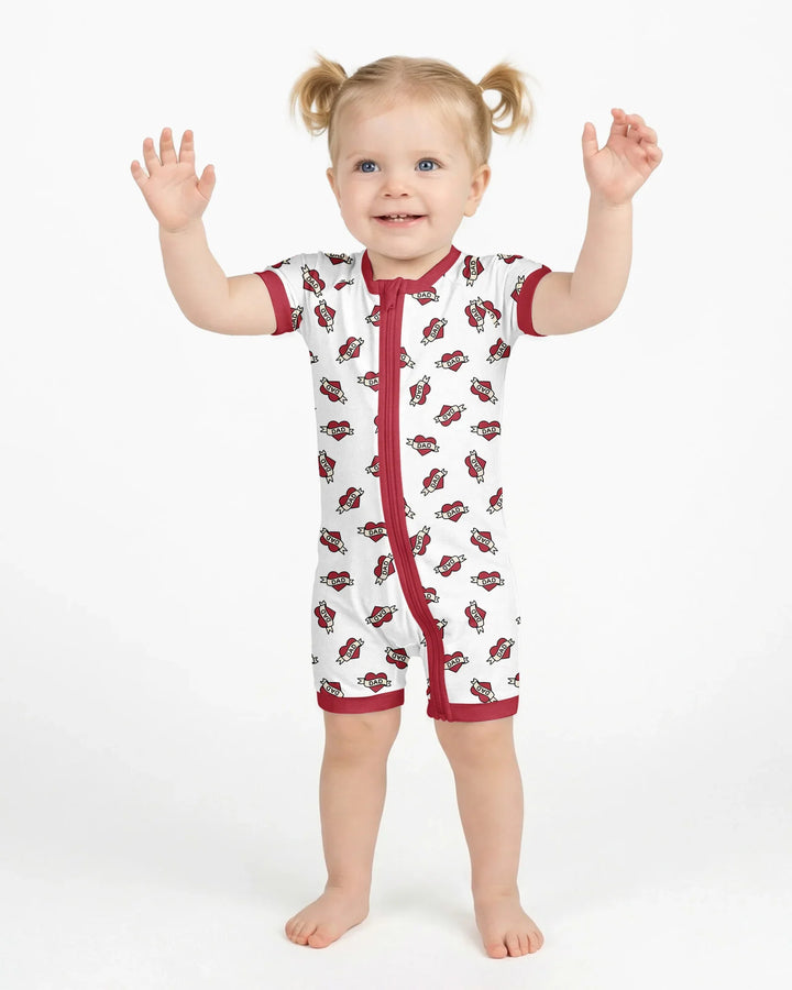 Old School Dad Hearts Daddy & Me Matching Bamboo Shorty Zippy