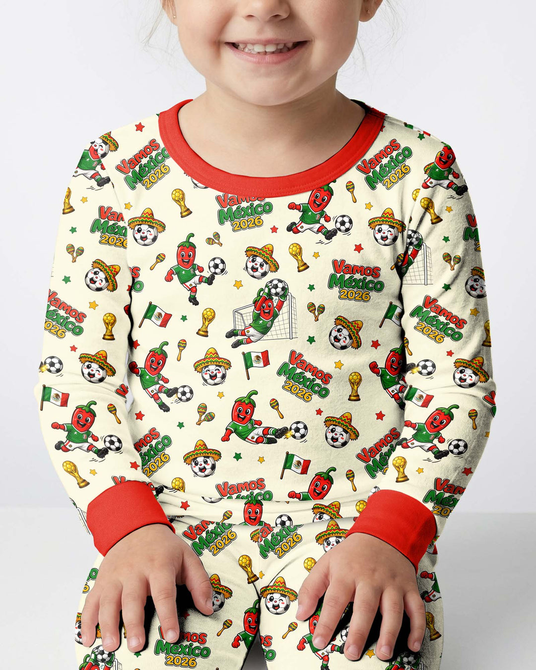 Cartoon World Soccer Vamos Mexico Family Matching Bamboo Two Piece Long Sleeve Pajama Set