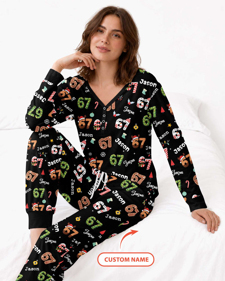 Custom '6 7' Six Seven Christmas Slang Meme Bamboo Women Pajama Set