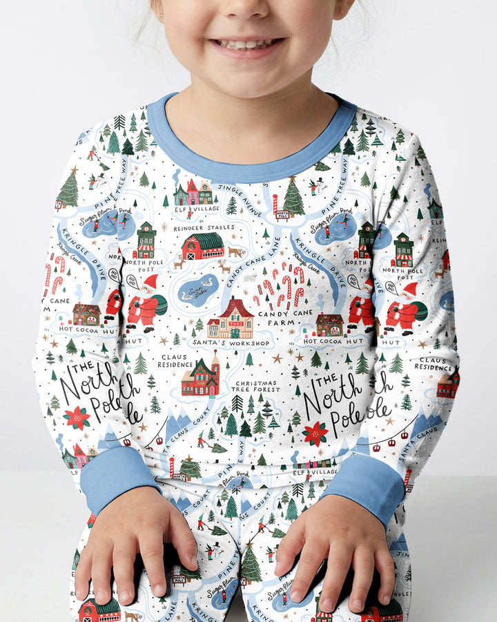 The North Pole Map Bamboo Two Piece Long Sleeve Pajama Set