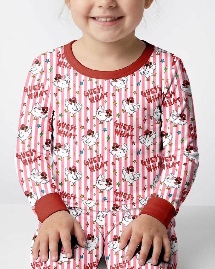 Guess What? Chicken Butt! Version Color Red Bamboo Two Piece Long Sleeve Pajama Set