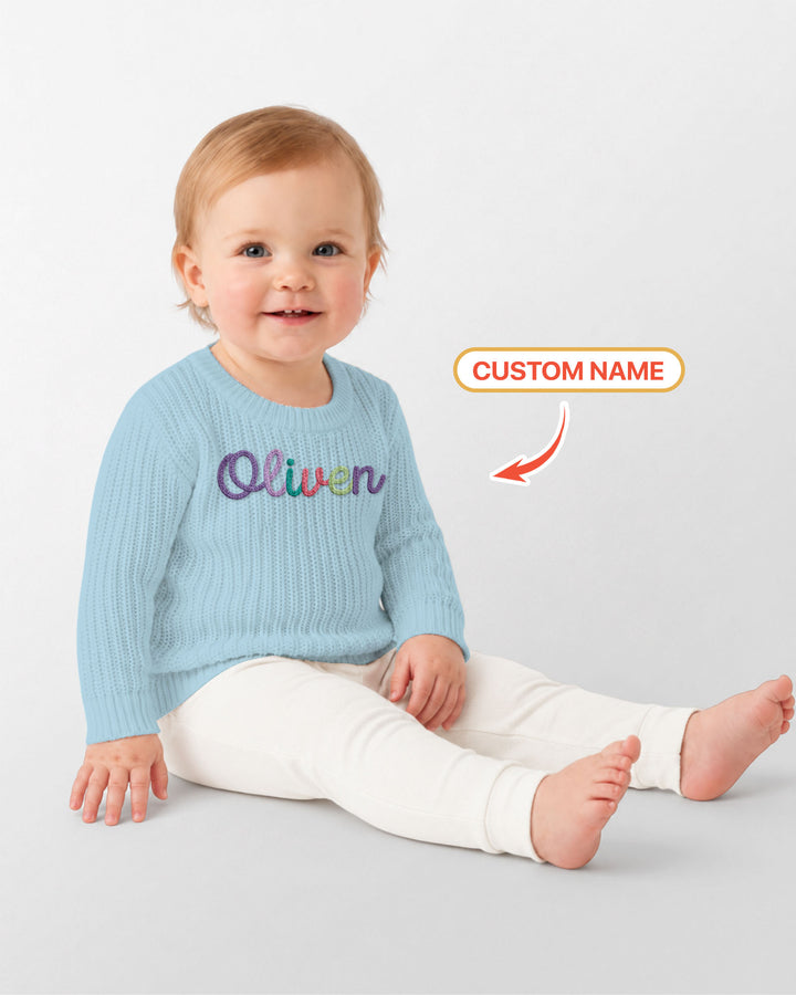 Embroidered Baby Name Bamboo Knit Sweater Bubble