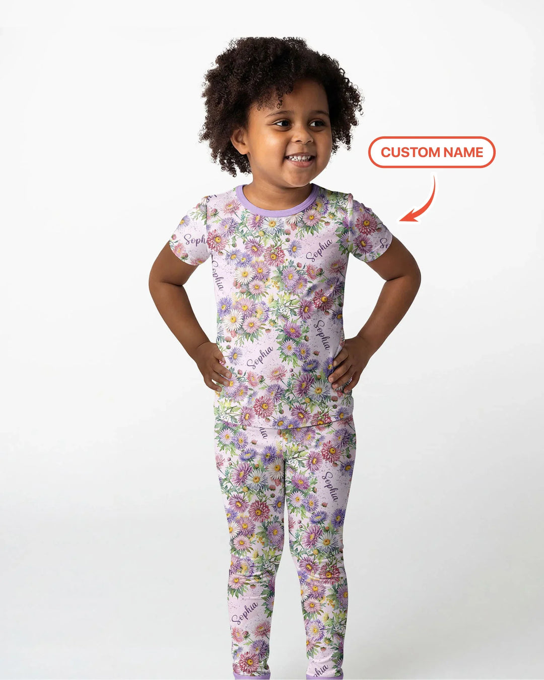 Custom Name Birth Month Flowers Bamboo Two Piece Short Sleeve Pajama Set