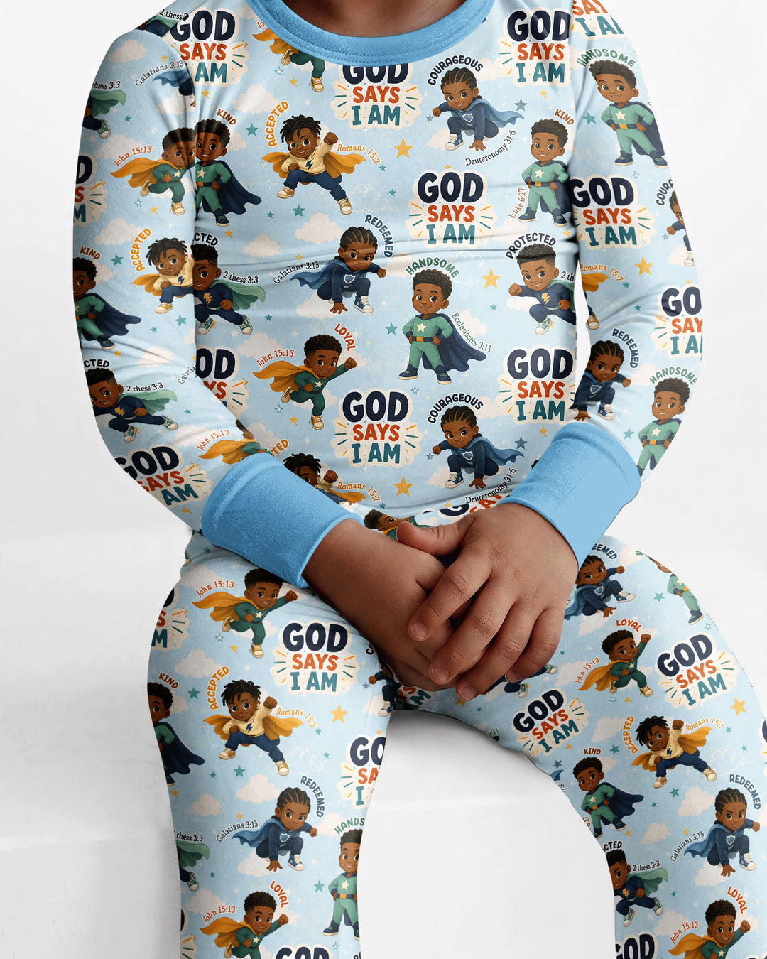 God Says I Am Black Superheroes Bamboo Two Piece Long Sleeve Pajama Set