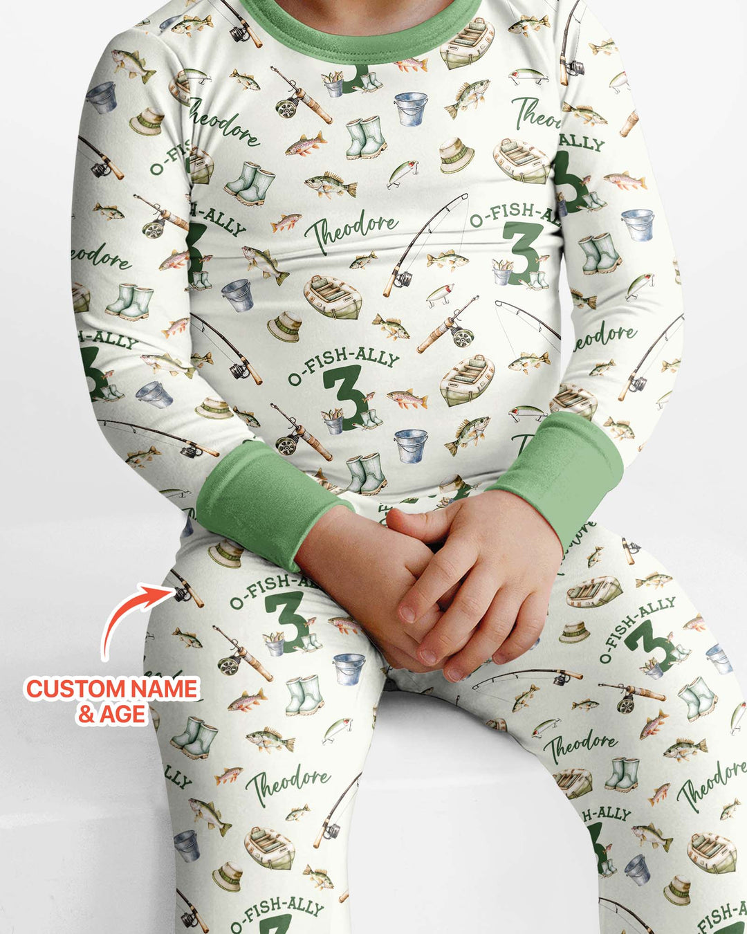 Personalized Fishing Birthday  Bamboo Two Piece Long Sleeve Pajama Set
