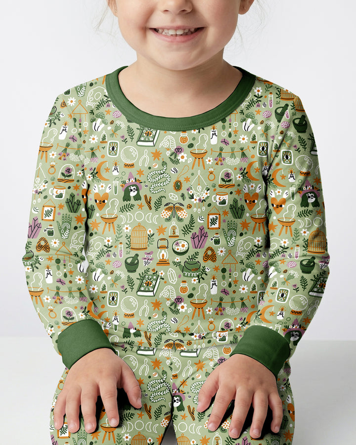 Boho Witchy Celestial Magic Floral Bamboo Two Piece Long Sleeve Pajama Set