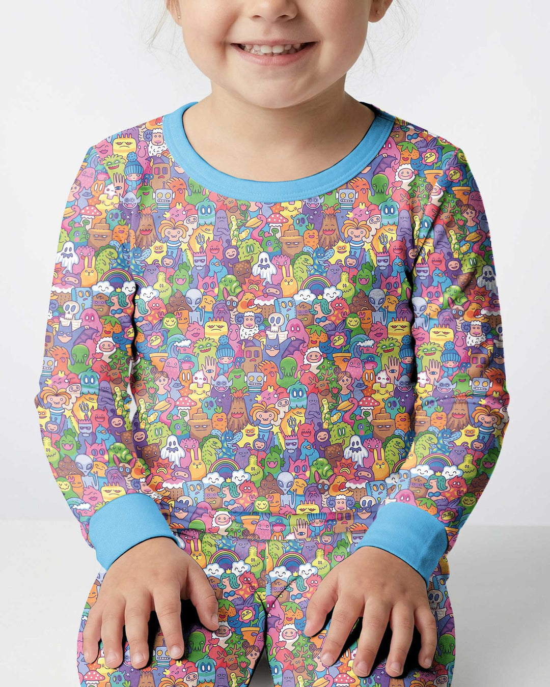 Doodle Characters Pastel Bamboo Two Piece Long Sleeve Pajama Set