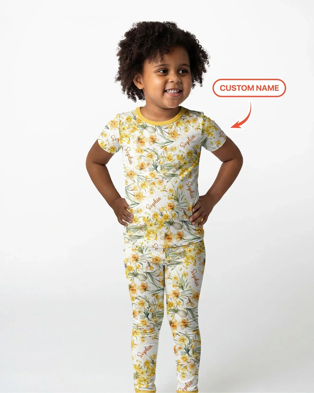 Custom Name Birth Month Flowers Bamboo Two Piece Short Sleeve Pajama Set