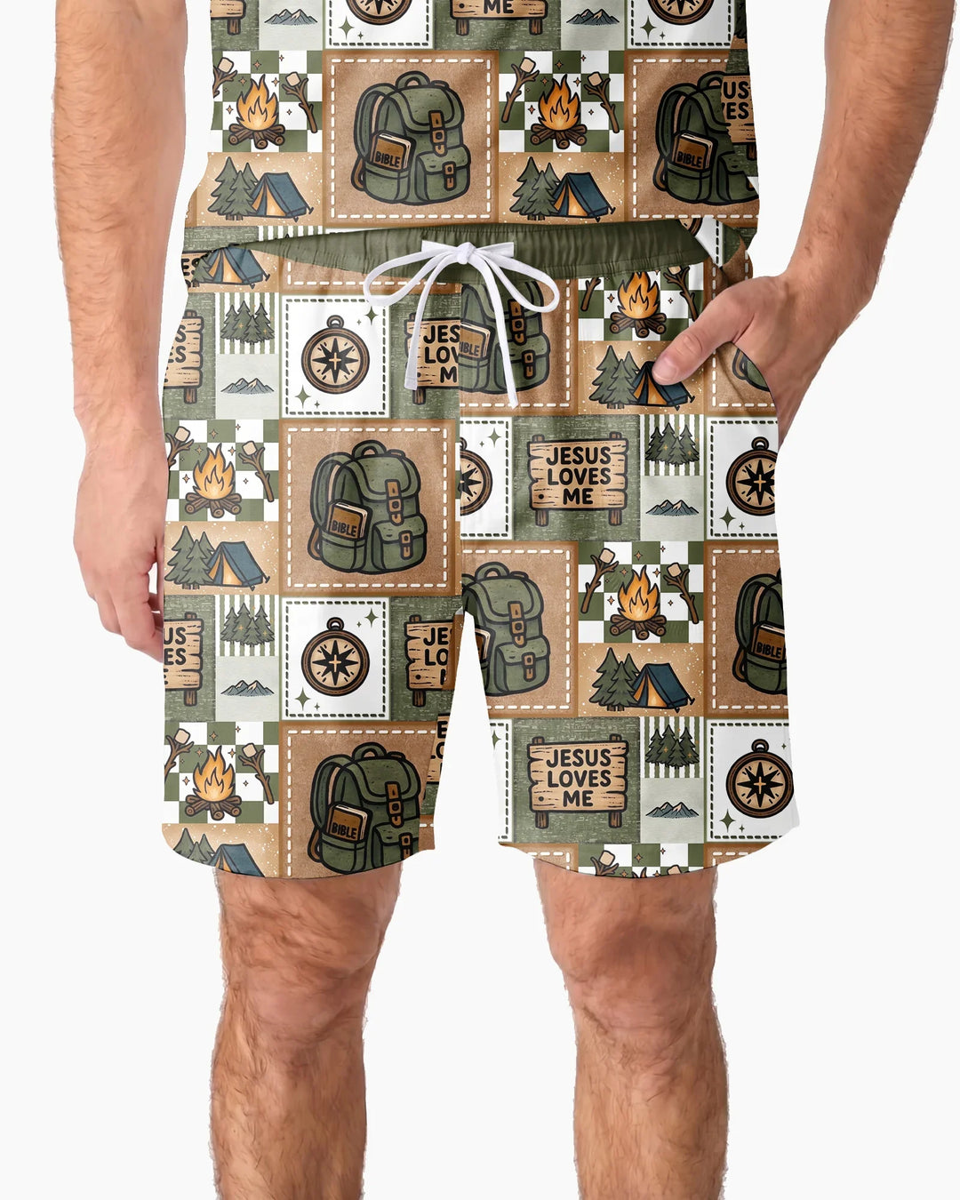 Camping Jesus Loves Me Bamboo Men Short Sleeve Short Pajama Set