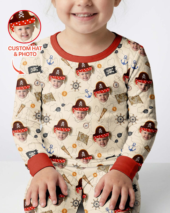 Custom Photo Treasure Map Adventures Family Matching Bamboo Two Piece Long Sleeve Pajama Set