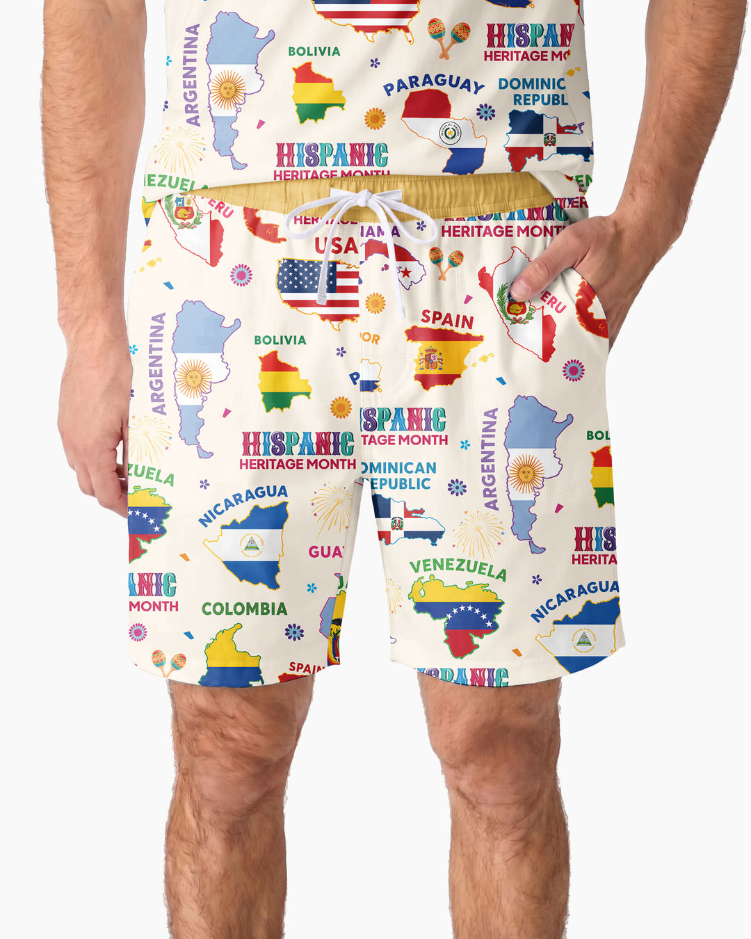 Hispanic Heritage Month Country Flags Bamboo Men Short Sleeve Short Pajama Set