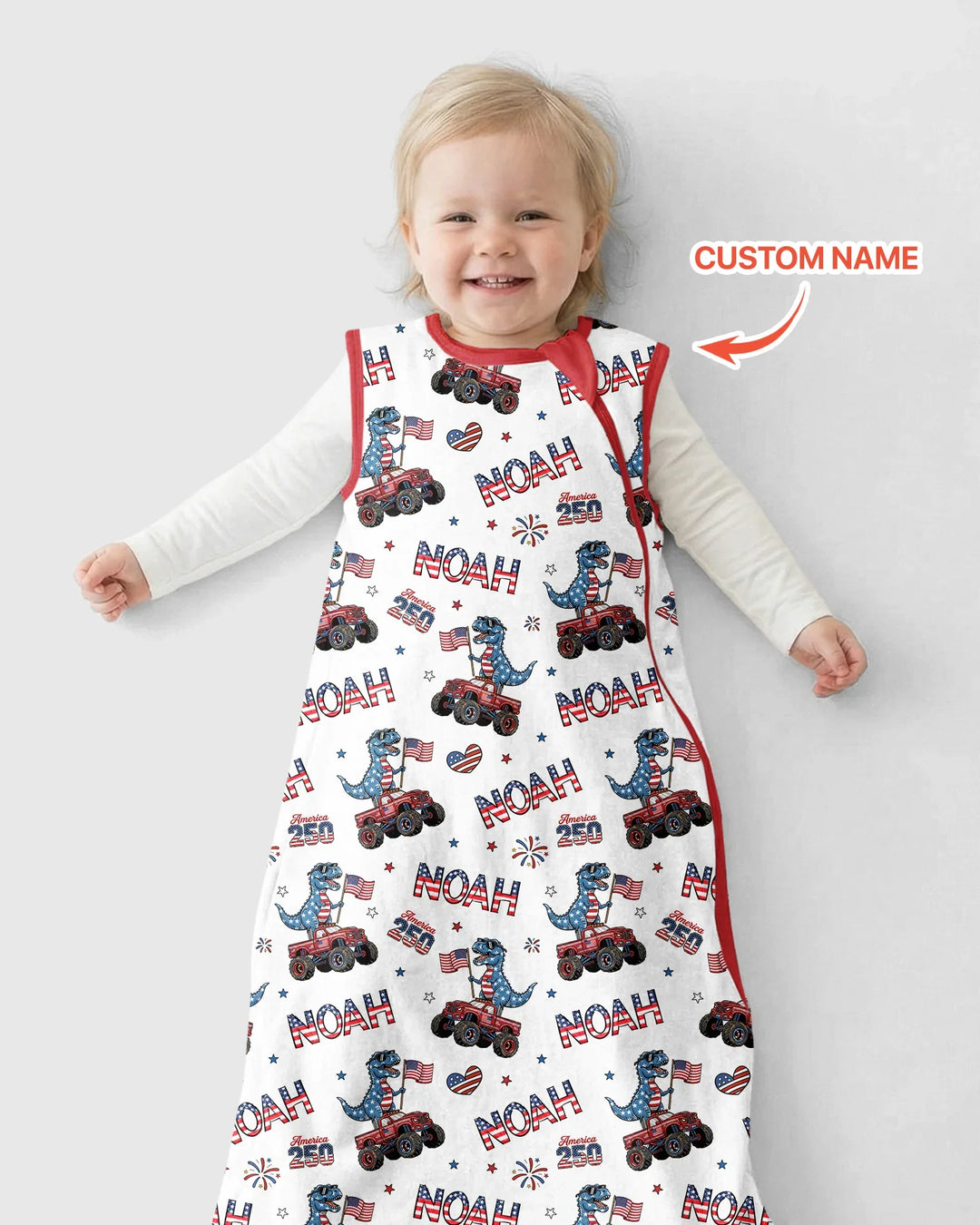 Custom Name American Flag Dinosaur Bamboo Sleep Bag