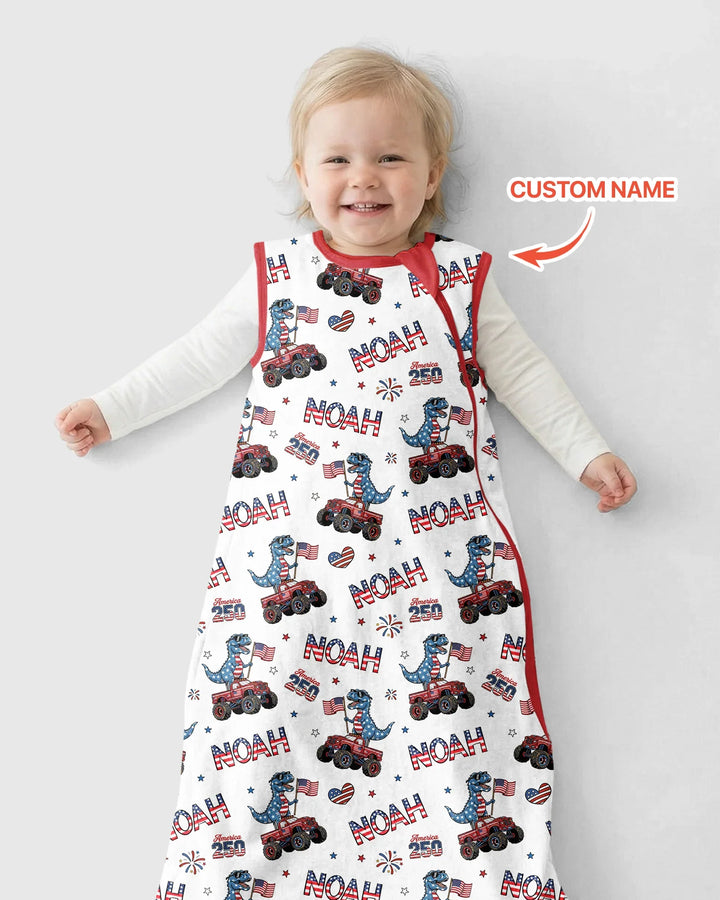 Custom Name American Flag Dinosaur Bamboo Sleep Bag