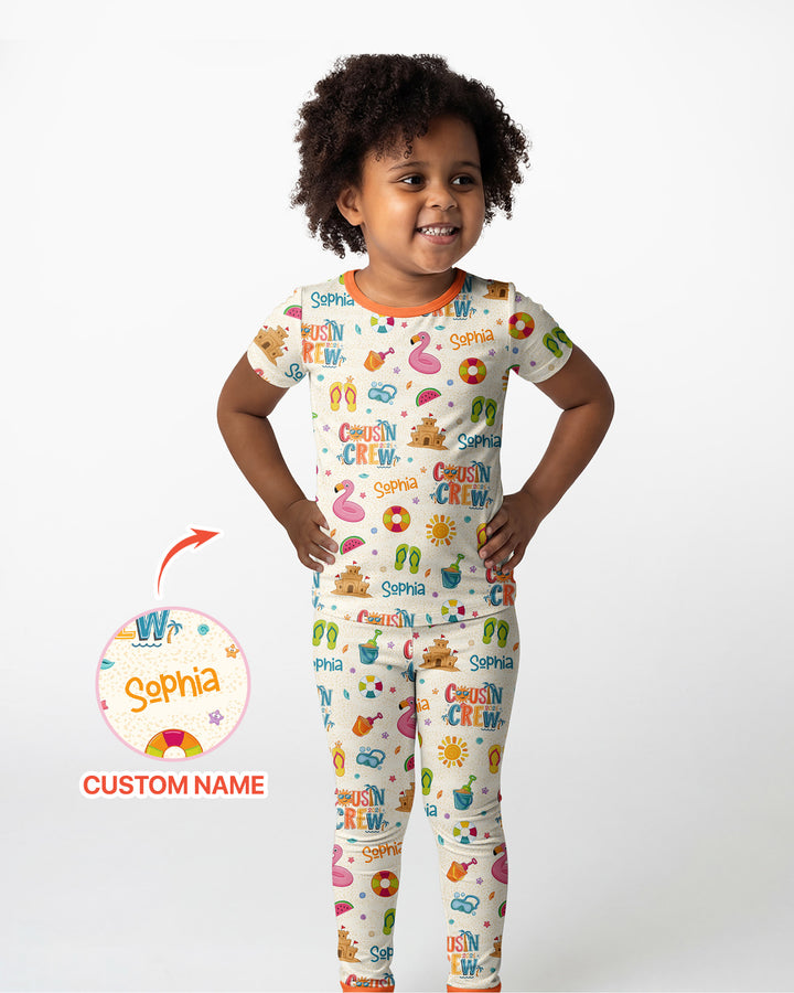 Conjunto de pijama de dos piezas de bambú de manga corta, plantilla personalizada