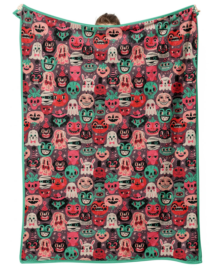Retro Halloween Monsters Ghost Pumpkin Mummy Bamboo Blanket