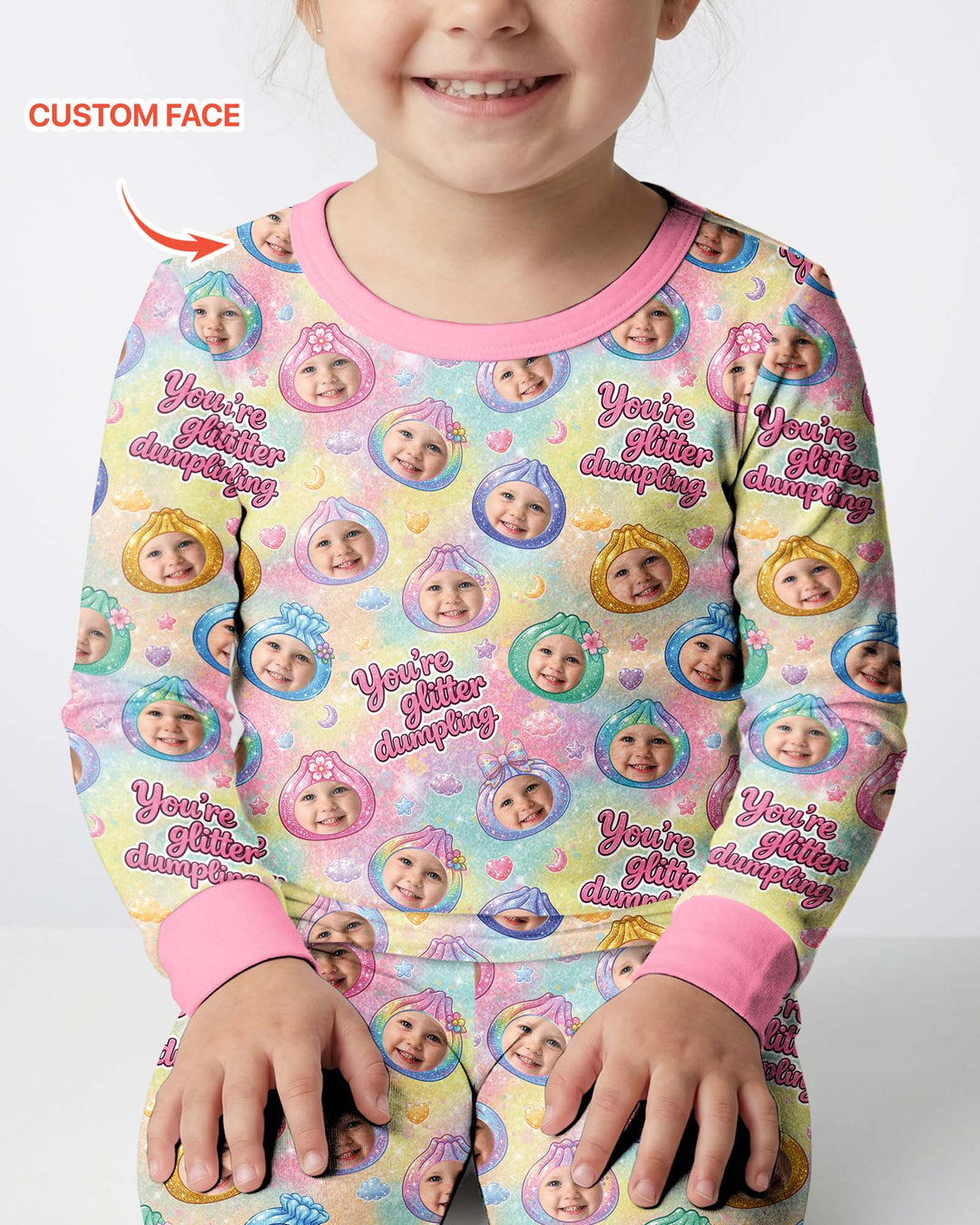 Custom Photo You're Glitter Dumpling Bamboo Two Piece Long Sleeve Pajama Set