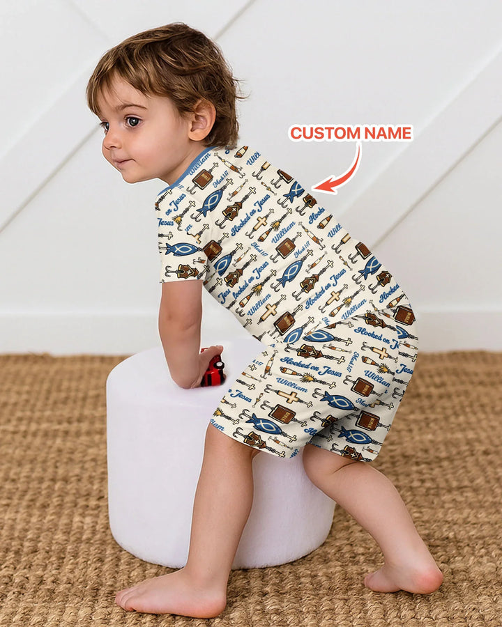 Hooked On Jesus Bamboo Two Piece Short Sleeve Shorts Pajama Set
