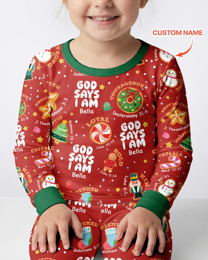 Merry Christmas God Says I Am Custom Name Bamboo Two Piece Long Sleeve Pajama Set