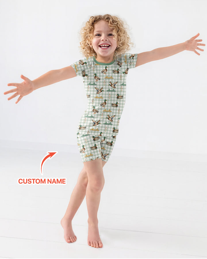 Mallard Duck Custom Name Bamboo Two Piece Short Sleeve Shorts Pajama Set
