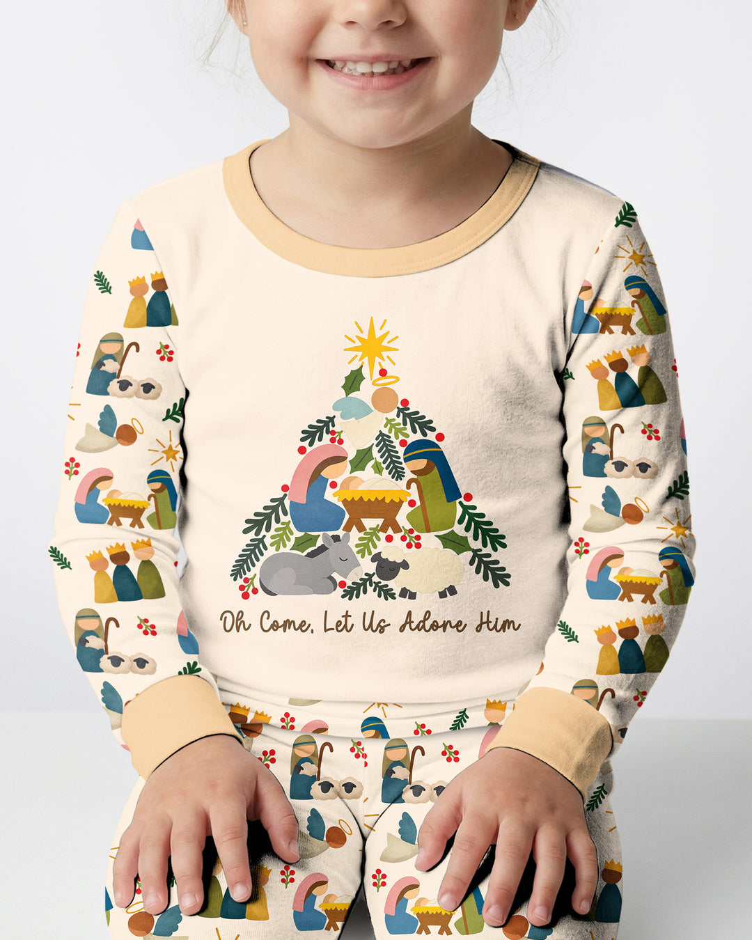 Oh Come, Let Us Adore Him Family Matching Bamboo Two Piece Long Sleeve Pajama Set