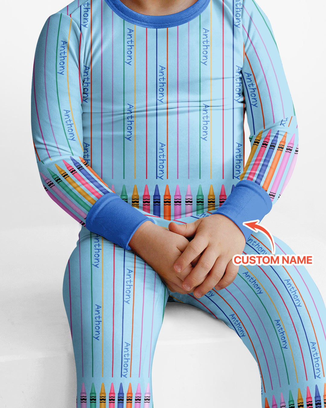 Custom Name Crayon Lines Bamboo Two Piece Long Sleeve Pajama Set