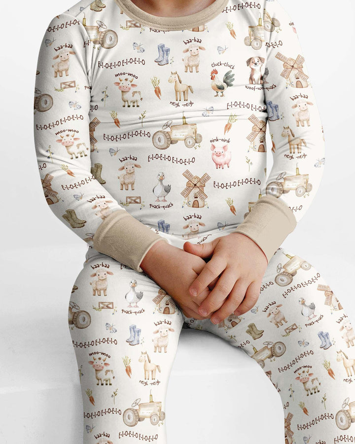 Old McDonald Farm Family Matching Bamboo Two Piece Long Sleeve Pajama Set