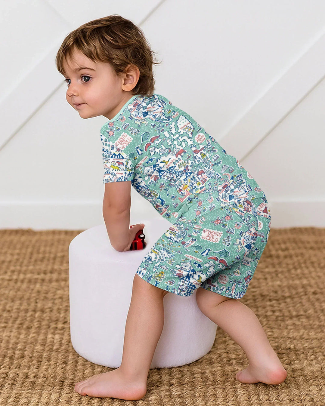 Hello World Wonders Bamboo Two Piece Short Sleeve Shorts Pajama Set