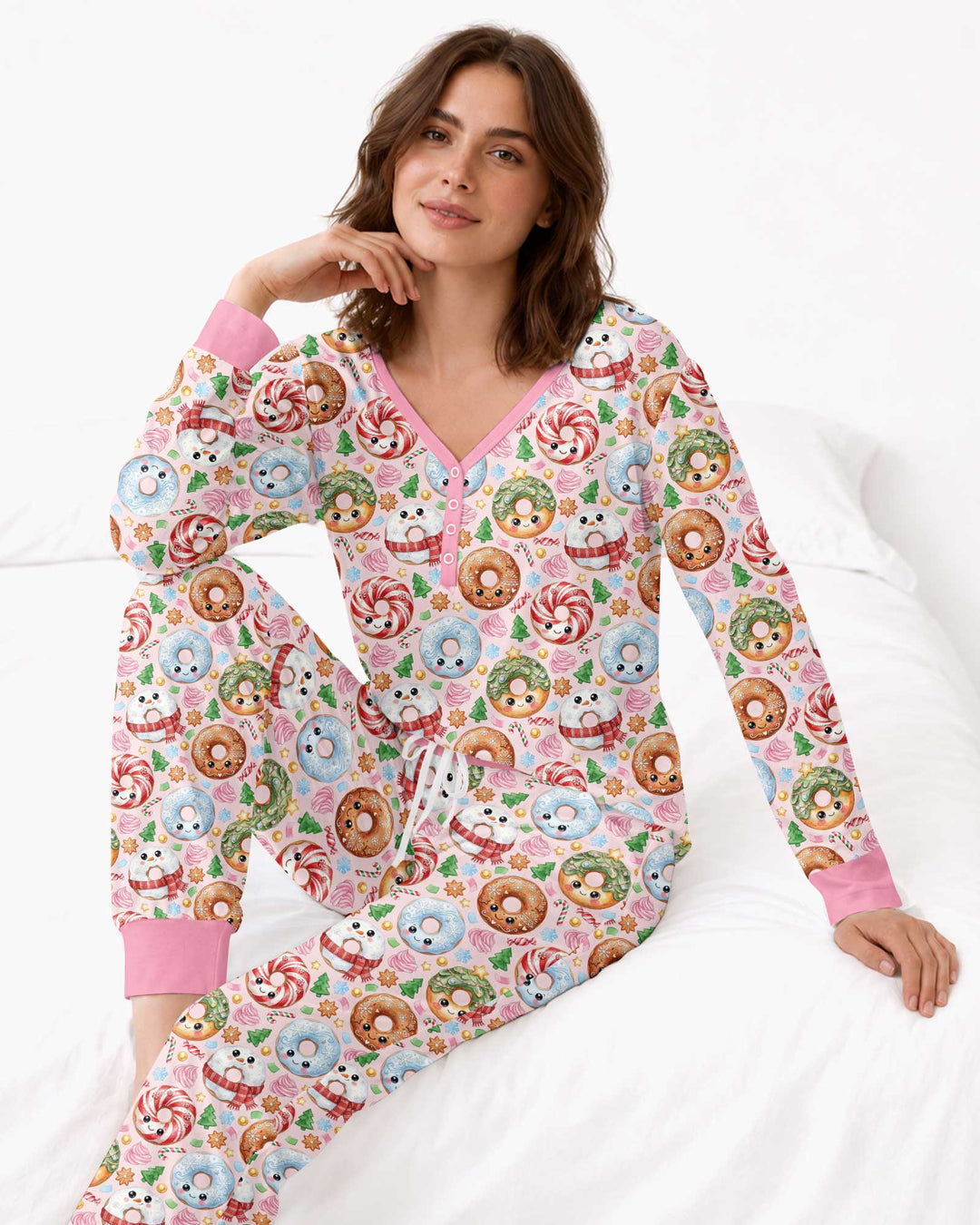 Kawaii Christmas Donuts Bamboo Women Pajama Set