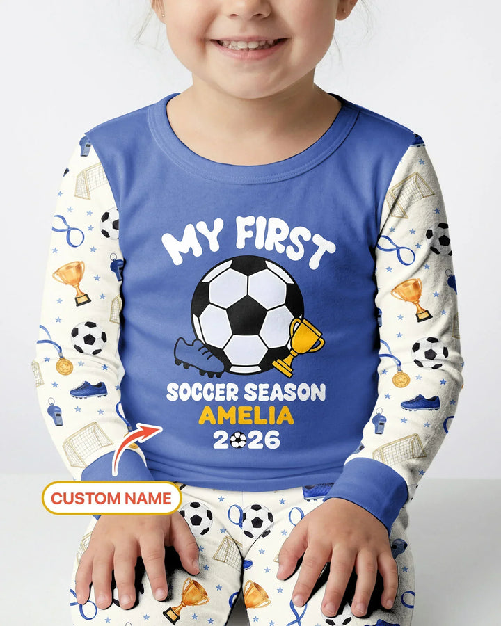 Custom Name My First Soccer Season Bamboo Two Piece Long Sleeve Pajama Set