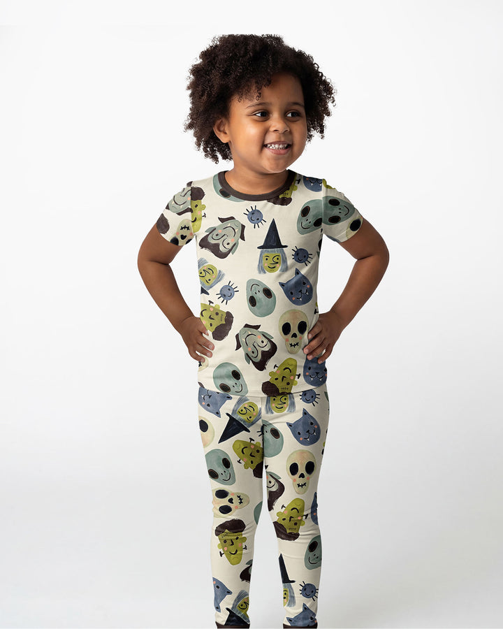 Halloween Face Bamboo Two Piece Short Sleeve Pajama Set For Haloween