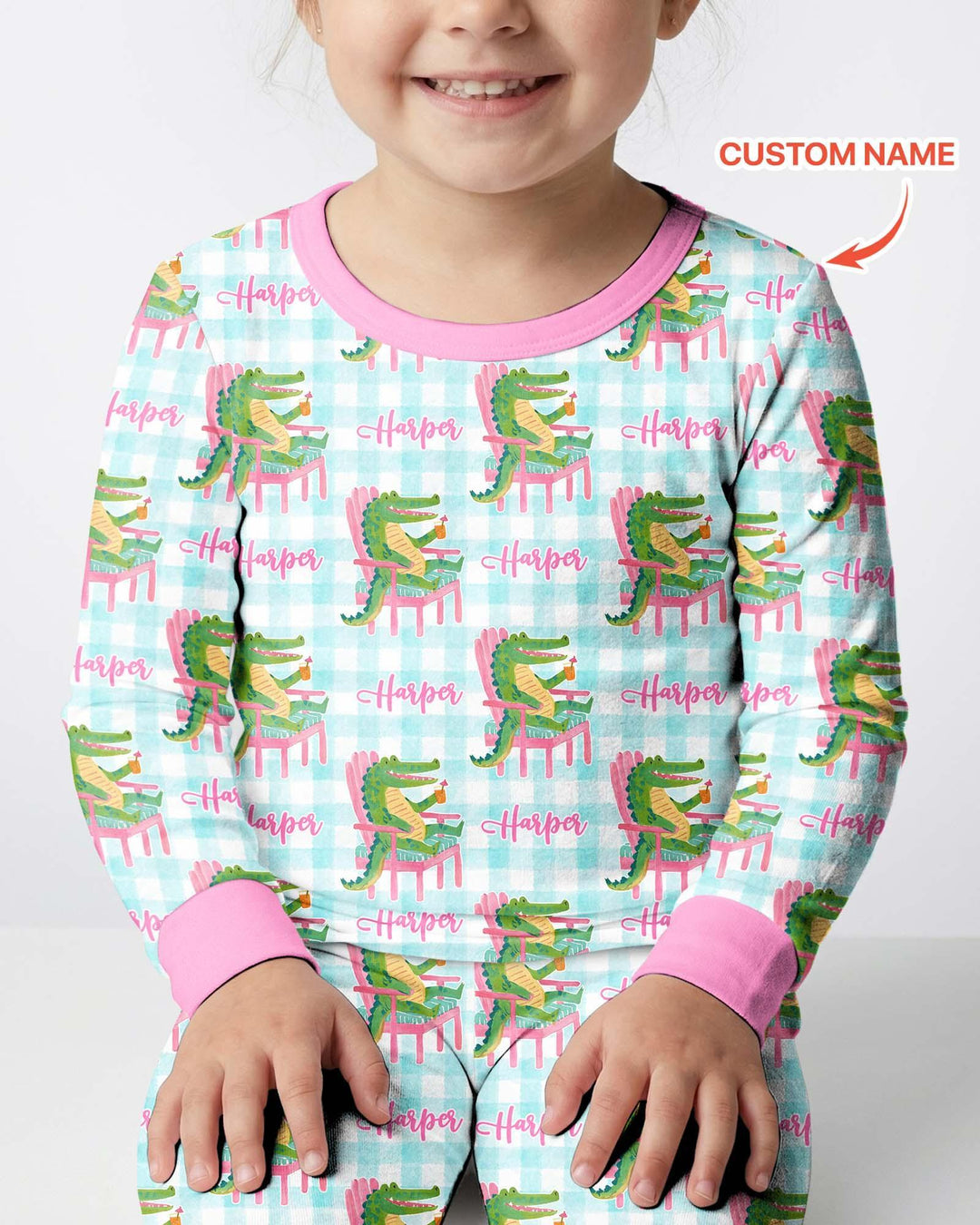 Custom Name Preppy Later Gator Bamboo Two Piece Long Sleeve Pajama Set