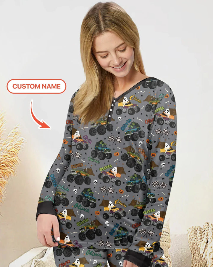 Custom Name Halloween Creepy Crusher Family Matching Bamboo Women Pajama Set