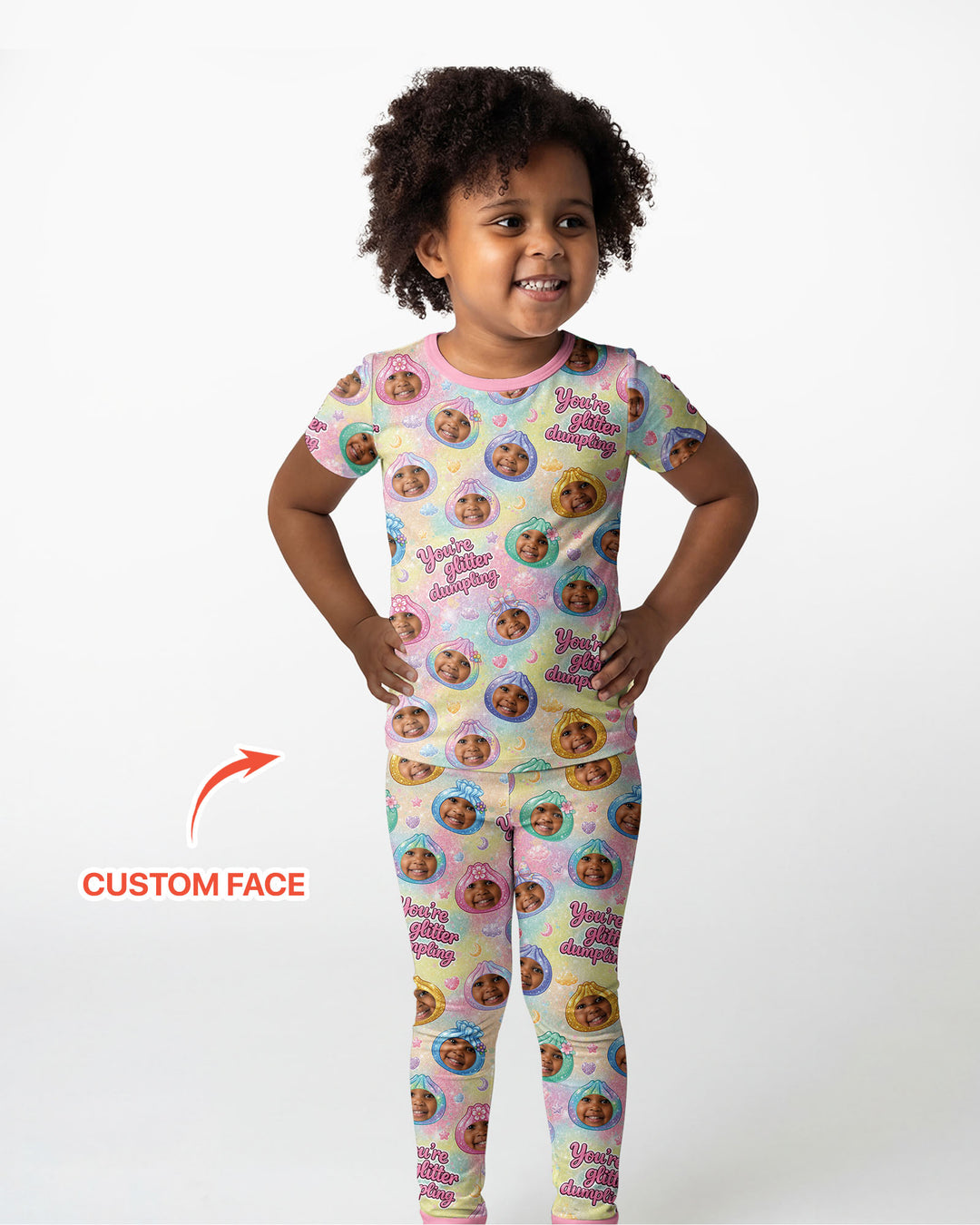 Custom Photo You're Glitter Dumpling Bamboo Two Piece Short Sleeve Pajama Set
