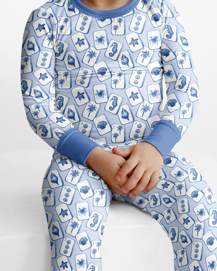 Coastal Mahjong Tiles Bamboo Two Piece Long Sleeve Pajama Set