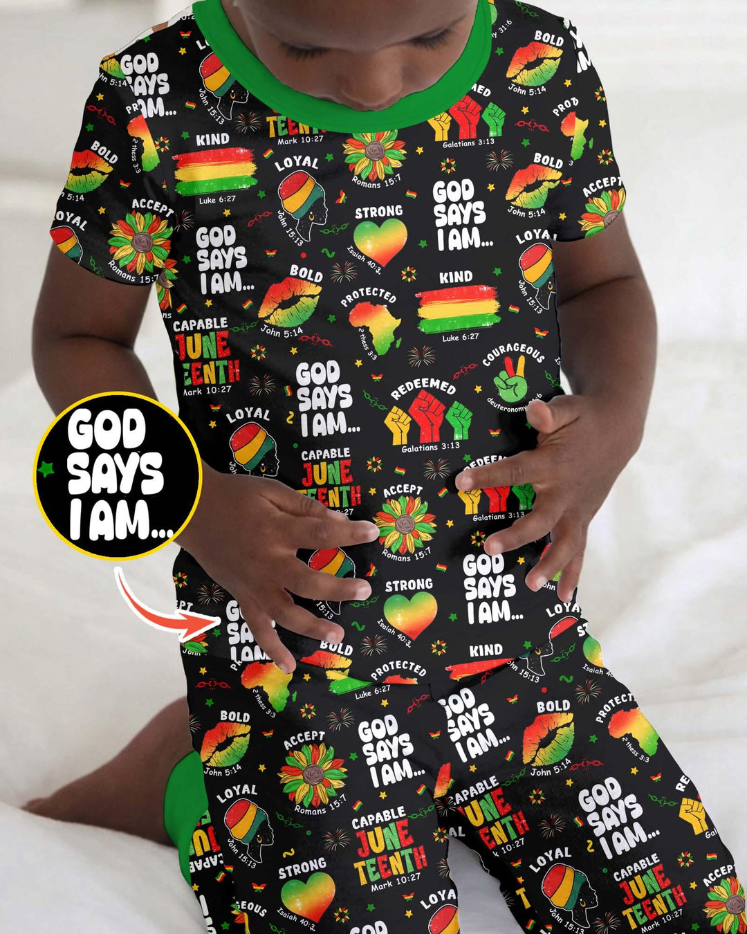 God Says I Am Juneteenth Blessings Bamboo Two Piece Short Sleeve Pajama Set