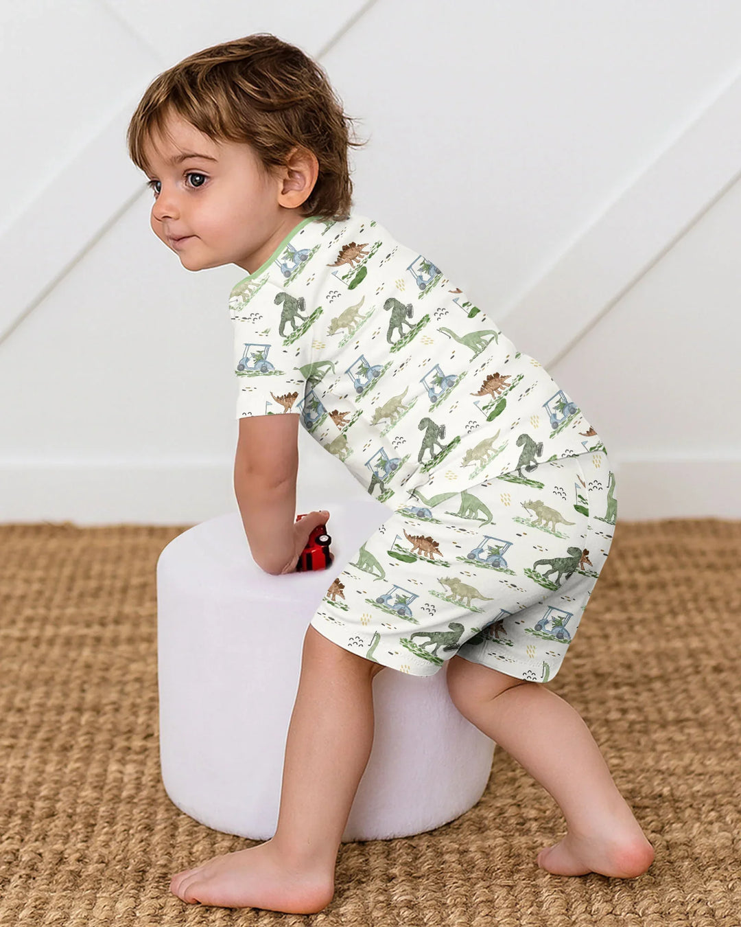 Dinos On The Green Daddy & Me Matching Bamboo Two Piece Short Sleeve Shorts Pajama Set