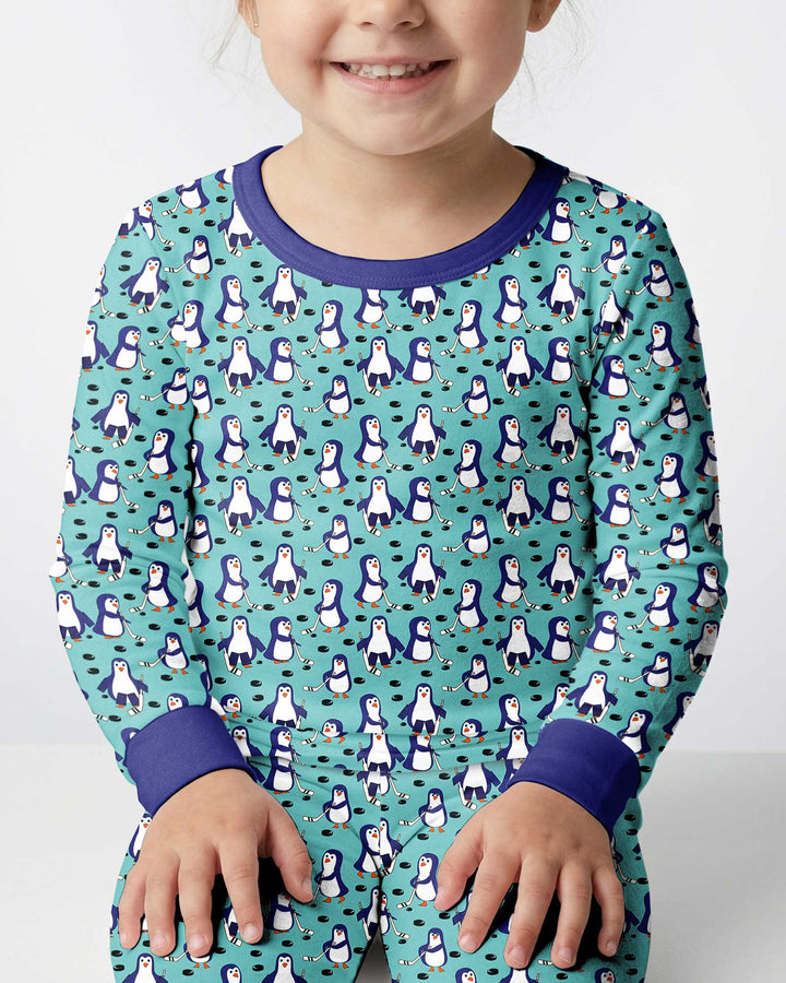 Penguin Hockey Bamboo Two Piece Long Sleeve Pajama Set