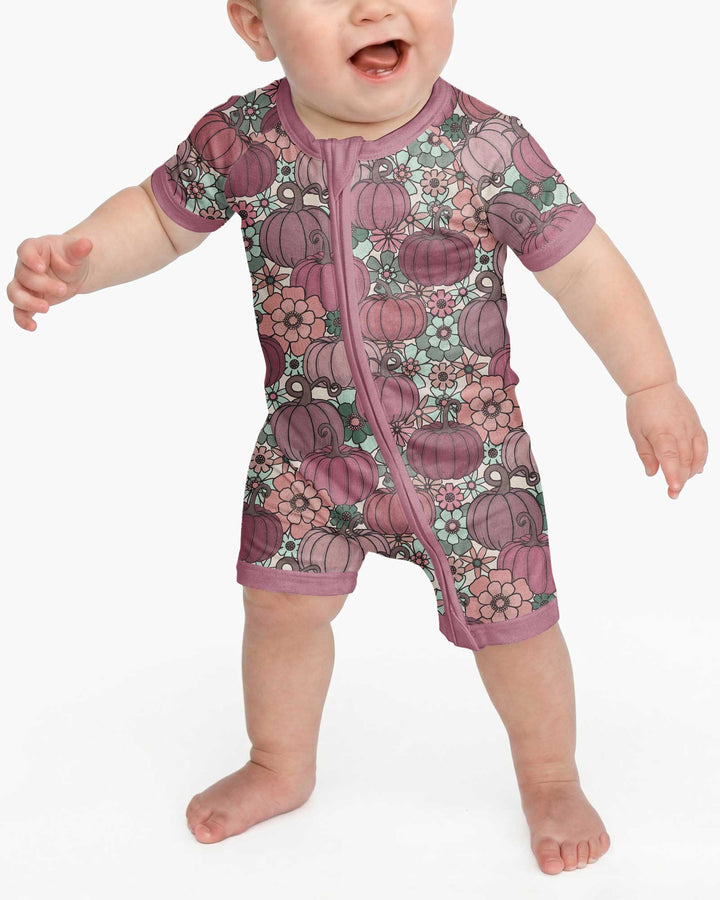 Retro Floral Pumpkin Patch Bamboo Shorty Zippy