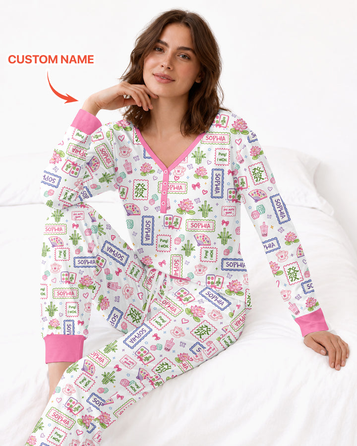Personalized Preppy Mahjong  Bamboo Women Pajama Set