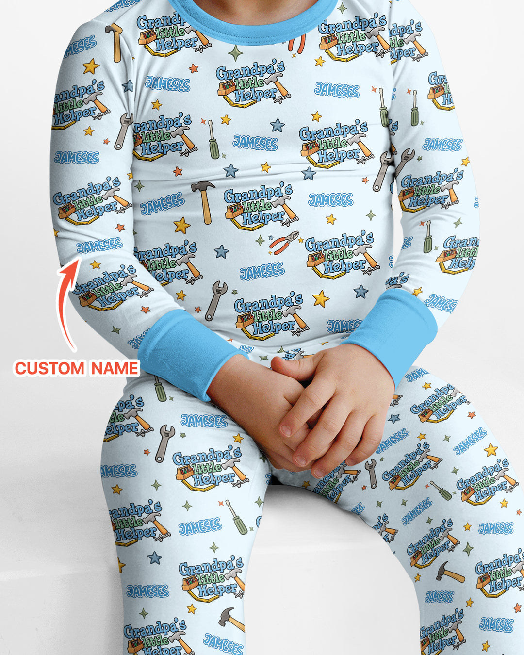 Personalized Grandpa’s Little Helper Bamboo Two Piece Long Sleeve Pajama Set