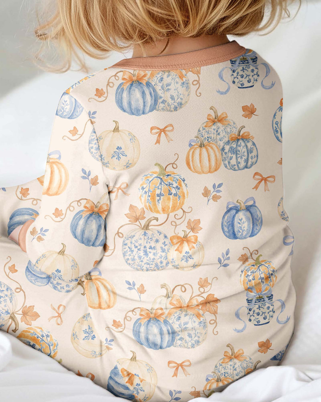 Preppy Blue and Orange Chinoiserie Pumpkin Bamboo Convertible Zippy
