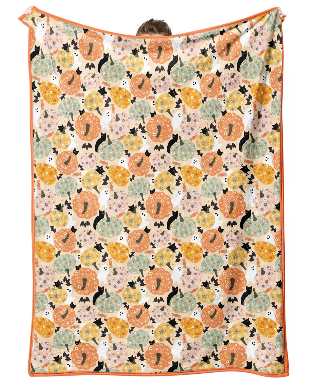 Floral Pumpkin Ghost Halloween Bamboo Blanket
