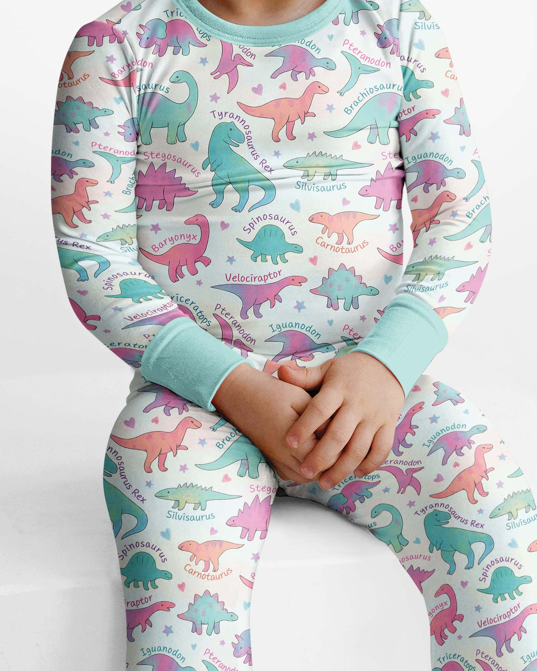 Pastel Dino Bamboo Two Piece Long Sleeve Pajama Set