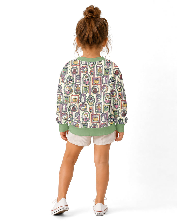 Vintage Halloween Ghost Pumpkin Portraits Bamboo Crewneck Sweatshirt